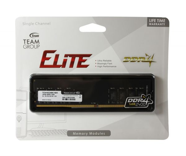  16Gb DDR4, 2400 MHz, Team, 16-16-16-39, 1.2V (TED416G2400C1601) -  1