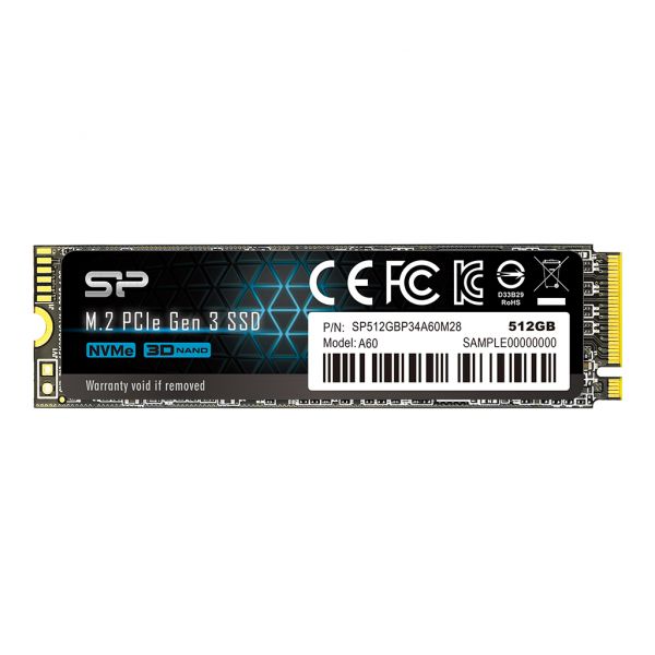   M.2 512Gb, Silicon Power P34A60, PCI-E 3.0 x4, 3D TLC, 2200/1600 MB/s (SP512GBP34A60M28) -  1