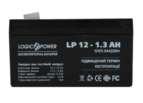    12 1,3 LogicPower AGMLPM12-1.3AH, Black Case, 12V 1.3Ah, 974358  -  1