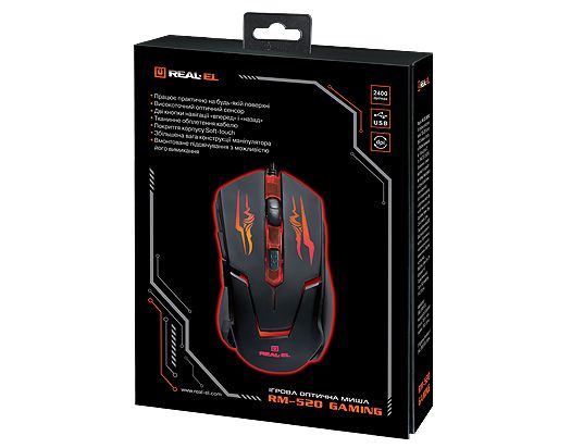  REAL-EL RM-520 Gaming, Black, USB, , 800/1200/1600/2400 dpi, 5 , 1,5 , LED  -  4