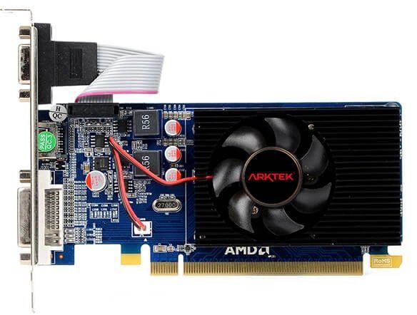 ³ Radeon R5 230, Arktek, 2Gb GDDR3, 64-bit, VGA/DVI/HDMI, 625/1000 MHz, Low Profile (AKR230D3S2GL1) -  2