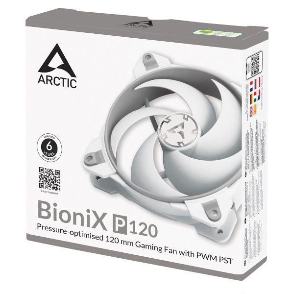  120 , Arctic BioniX P120, Grey/White, 12012027 , PWM, 200-2100 /, 4-pin,   (ACFAN00167A) -  3