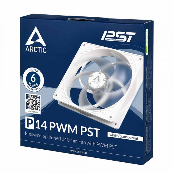  140 , Arctic P14 PWM PST, White/Transparent, 14014027 , PWM, 200-1700 /, 4-pin,   (ACFAN00221A) -  4