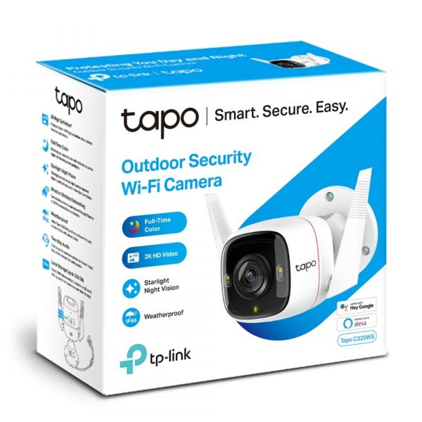 IP  TP-Link Tapo C320WS, White, 4  (2560x1440/15 fps), 1/3" CMOS, H.264, f/1.61, f=3.18 , WiFi (2.4 GHz), - 850   30 ,  ', microSD, IP66, iOS 10+ / Android 5.0+ -  2