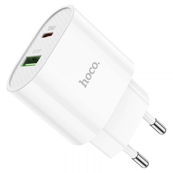    Hoco "C95A Lineal", White, 2xUSB, 3A, PD20W+QC3.0 -  1