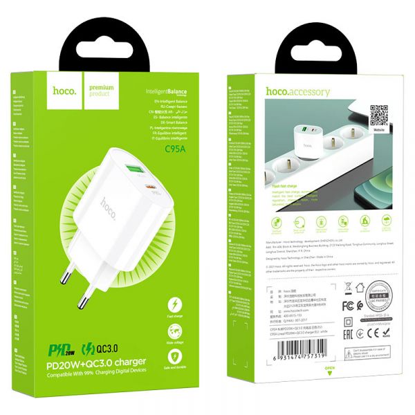    Hoco "C95A Lineal", White, 2xUSB, 3A, PD20W+QC3.0 -  6