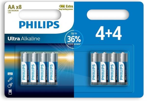  AA (LR6), , Philips Ultra Alkaline, 8 , 1.5V, Blister (LR6E8B/10) -  1