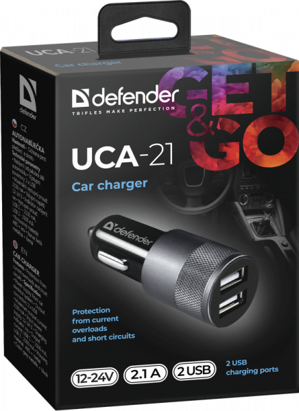    Defender UCA-21, Black, 2xUSB, 2.1A,       (83821) -  2