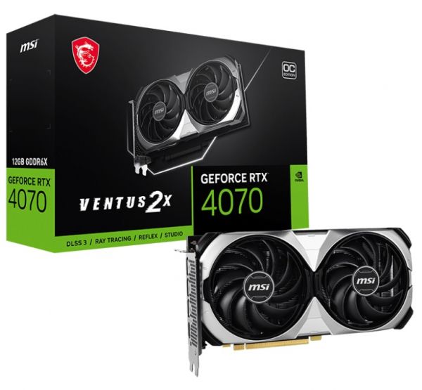  GeForce RTX 4070, MSI, VENTUS 2X OC, 12Gb GDDR6X, 192-bit, HDMI/3xDP, 2520/21000 MHz, 8-pin (RTX 4070 VENTUS 2X 12G OC) -  1