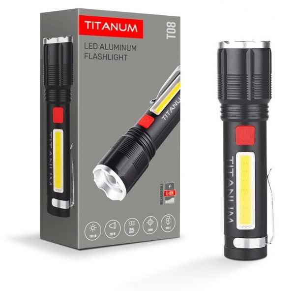 ˳  Titanum T08, Black, 700 ,  P50 + COB,  250 ,   18650 Li-ion 1500 mAh,  , Type-C, IPX2 (TLF-T08) -  2