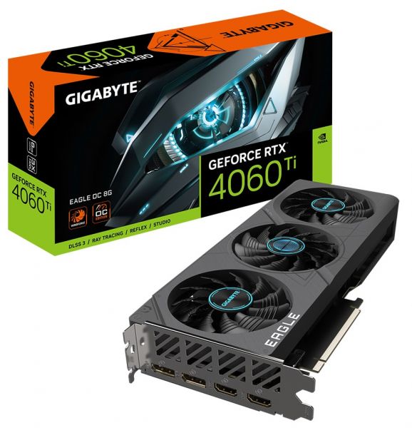  GeForce RTX 4060 Ti, Gigabyte, EAGLE OC, 8Gb GDDR6, 128-bit, 2xHDMI/2xDP, 2550/18000 MHz, 8-pin (GV-N406TEAGLE OC-8GD) -  1