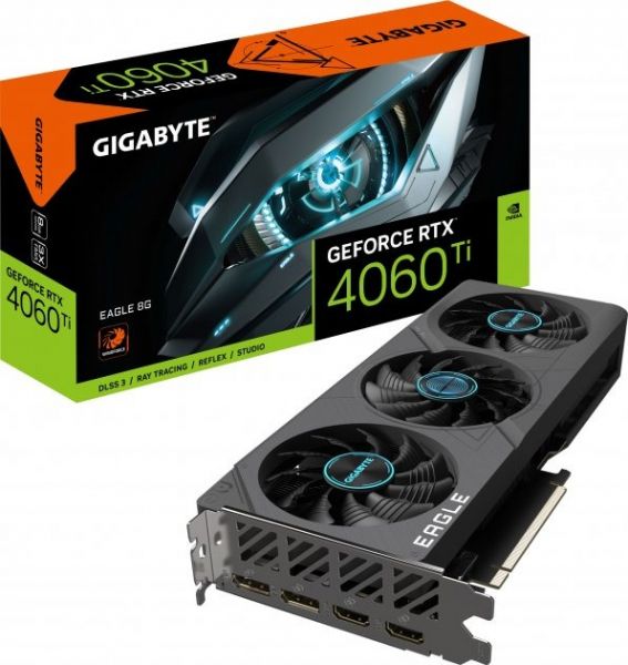  GeForce RTX 4060 Ti, Gigabyte, EAGLE, 8Gb GDDR6, 128-bit, 2xHDMI/2xDP, 2535/18000 MHz, 8-pin (GV-N406TEAGLE-8GD) -  1