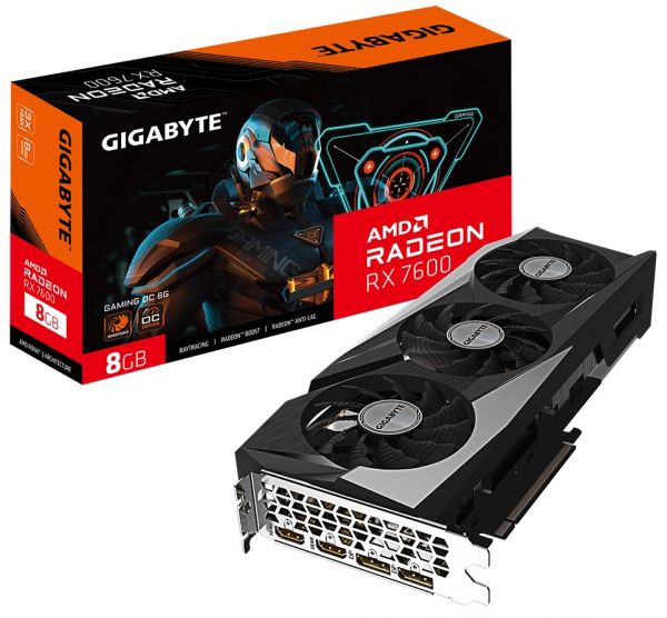  Radeon RX 7600, Gigabyte, GAMING OC, 8Gb GDDR6, 128-bit, 2xHDMI/2xDP, 2755/18000 MHz, 8-pin (GV-R76GAMING OC-8GD) -  1