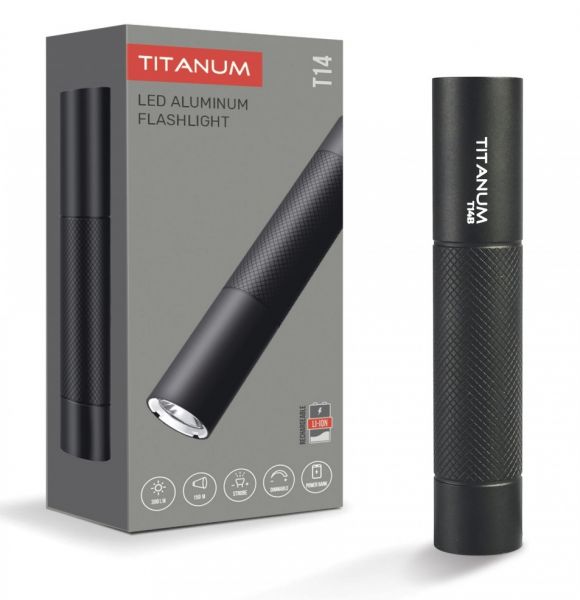 ˳  Titanum T14, Black, 300 ,  250 , XPG 5W,   18650 Li-ion 1200 mAh,  , Type-C, IP44 (TLF-T14B) -  1