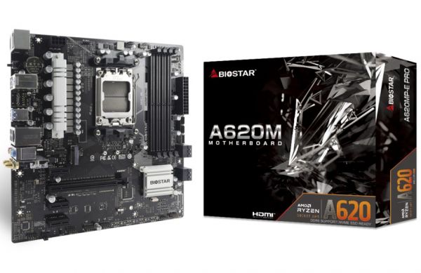   AM5 Biostar A620MP-E PRO, A620, 4xDDR5, Int.Video (CPU), 4xSATA3, 1xM.2, 1xPCI-E 4.0 x16, 2xPCI-E 4.0 x1, 1xPCI-E 3.0 x1, ALC897, RTL8125B, 7xUSB3.2/6xUSB2.0, HDMI/DP, Micro ATX -  1