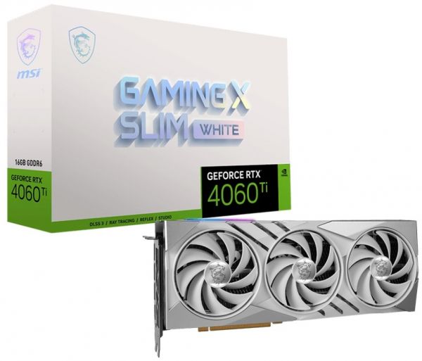  GeForce RTX 4060 Ti, MSI, GAMING X SLIM (White Edition), 16Gb GDDR6, 128-bit, HDMI/3xDP, 2685/18000 MHz, 8-pin (RTX 4060 Ti GAMING X SLIM WHITE 16G) -  1