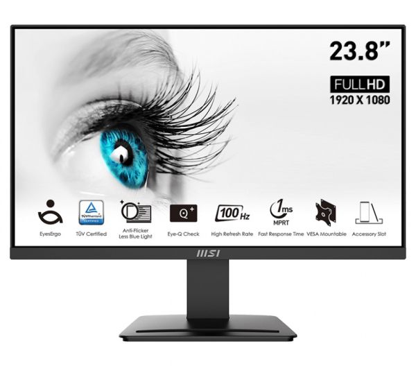  23.8" MSI PRO MP2412, Black, WLED, VA, 1920x1080 (16:9), 1 , 100 , 300 /, 4000:1, 178/178, HDMI/DP, VESA 75x75 , Adaptive Sync -  1