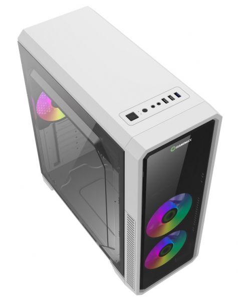  GameMax G561-FRGB White,  , Midi Tower, ATX / Micro ATX / Mini ITX, 1USB 3.0, 2USB 2.0, 3x120  LED, 412x180x435 , 0.5 , 4.0  -  4