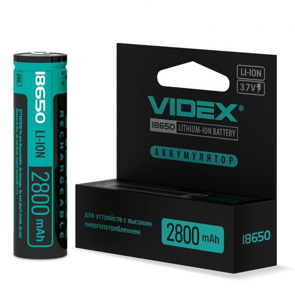  18650, 2800 mAh, Videx, 1 , Li-ion, 3.7V,  , Color Box -  1