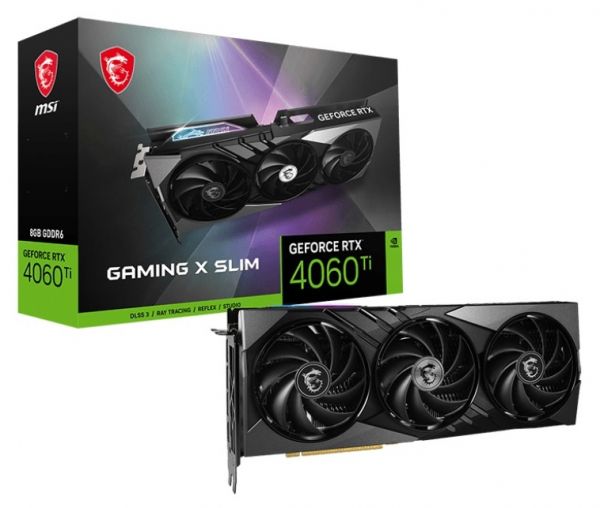  GeForce RTX 4060 Ti, MSI, GAMING X SLIM, 8Gb GDDR6, 128-bit, HDMI/3xDP, 2685/18000 MHz, 8-pin (RTX 4060 Ti GAMING X SLIM 8G) -  1