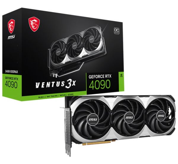  GeForce RTX 4090, MSI, VENTUS 3X E OC, 24Gb GDDR6X, 384-bit, HDMI/3xDP, 2565/21000 MHz, 16-pin (RTX 4090 VENTUS 3X E 24G OC) -  1