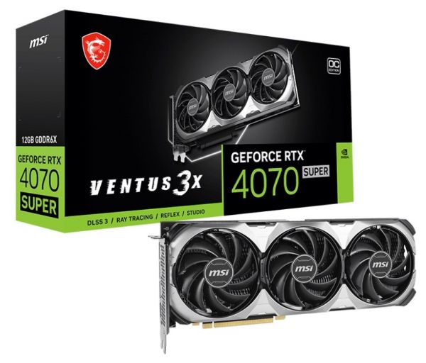  GeForce RTX 4070 SUPER, MSI, VENTUS 3X OC, 12Gb GDDR6X, 192-bit, HDMI/3xDP, 2520/21000 MHz, 16-pin (RTX 4070 SUPER 12G VENTUS 3X OC) -  1