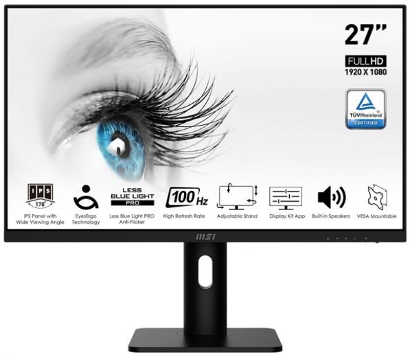  27" MSI PRO MP273AP, Black, WLED, IPS, 1920x1080 (16:9), 1 , 100 , 250 /, 1000:1, 178/178, 2x3 , VGA/HDMI/DP, VESA 75x75 , Adaptive Sync -  1