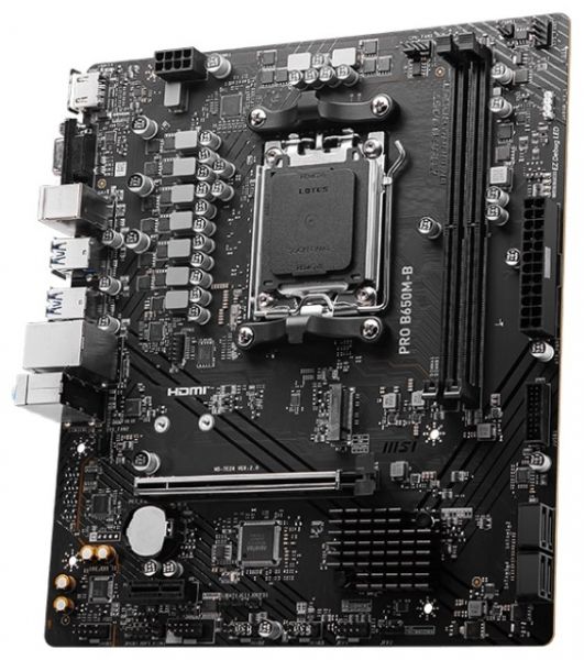   AM5 MSI PRO B650M-B, B650, 2xDDR5, Int.Video (CPU), 4xSATA3, 1xM.2, 1xPCI-E 4.0 x16, 1xPCI-E 3.0 x1, ALC897, RTL8125BG, 6xUSB3.2/6xUSB2.0, VGA/HDMI, Micro ATX -  3