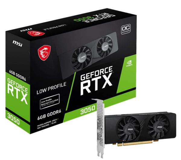  GeForce RTX 3050, MSI, OC, 6Gb GDDR6, 96-bit, 2xHDMI/DP, 1492/14000 MHz (RTX 3050 LP 6G OC) -  1