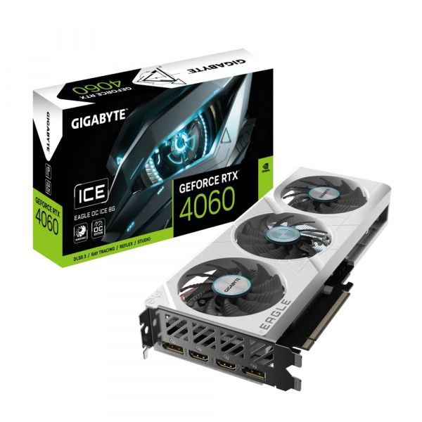 ³ GeForce RTX 4060, Gigabyte, EAGLE OC ICE (White Edition), 8Gb GDDR6, 128-bit, 2xHDMI/2xDP, 2505/17000 MHz, 8-pin (GV-N4060EAGLEOC ICE-8GD) -  1