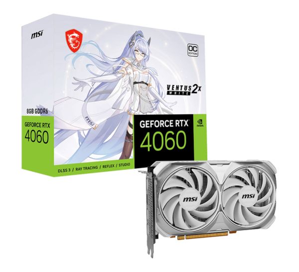  GeForce RTX 4060, MSI, VENTUS 2X (White Edition), 8Gb GDDR6, 128-bit, HDMI/3xDP, 2475/17000 MHz, 8-pin (RTX 4060 VENTUS 2X WHITE 8G) -  1