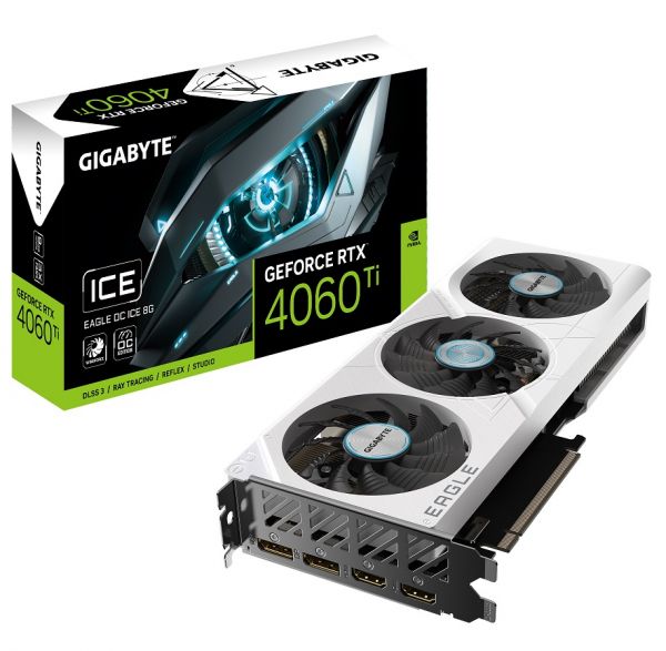  GeForce RTX 4060 Ti, Gigabyte, EAGLE OC ICE (White Edition), 8Gb GDDR6, 128-bit, 2xHDMI/2xDP, 2550/18000 MHz, 8-pin (GV-N406TEAGLEOC ICE-8GD) -  1