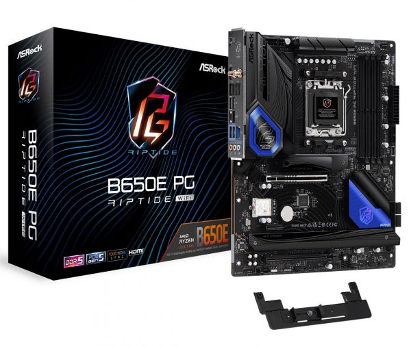   AM5 ASRock B650E PG Riptide WiFi, B650, 4xDDR5, Int.Video (CPU), 4xSATA3, 3xM.2, 1xPCI-E 5.0 x16, 1xPCI-E 3.0 x16, 1xPCI-E 4.0 x1, ALC897, E3100G, WiFi 6E, Bluetooth 5.3, 7xUSB3.2/9xUSB2.0, HDMI, ATX -  1