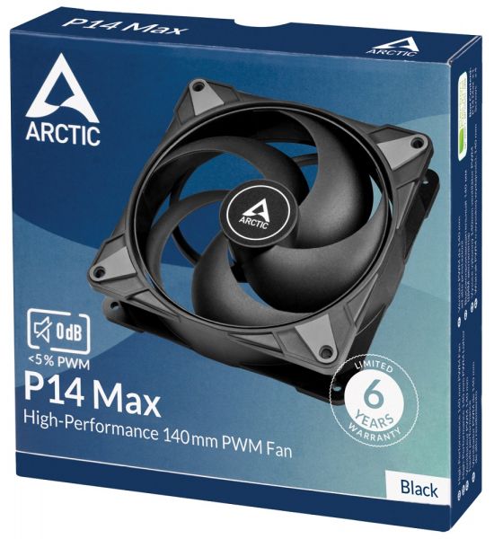  140 , Arctic P14 Max, Black, 14014027 , 400-2800 /, 4-pin (PWM, 40 ),   (ACFAN00287A) -  4