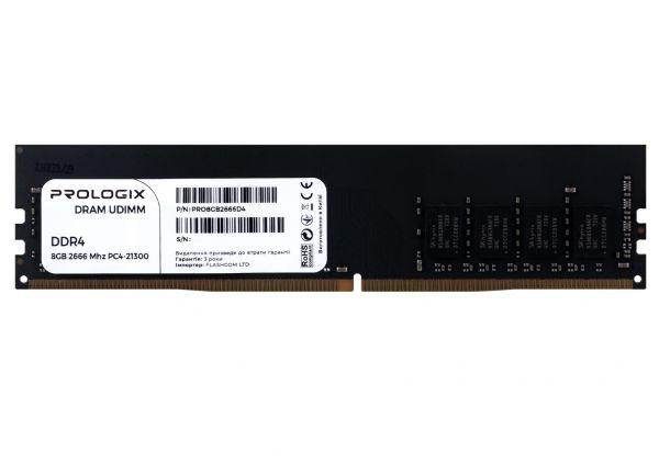  8Gb DDR4, 2666 MHz, ProLogix, 19-19-19-43, 1.2V (PRO8GB2666D4) -  1