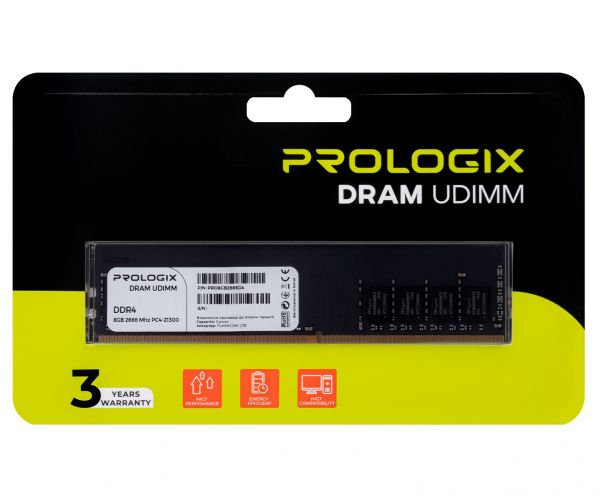  8Gb DDR4, 2666 MHz, ProLogix, 19-19-19-43, 1.2V (PRO8GB2666D4) -  2