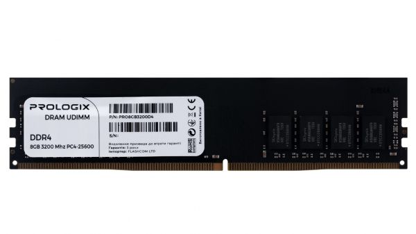 ' 8Gb DDR4, 3200 MHz, ProLogix, 22-22-22-52, 1.2V (PRO8GB3200D4) -  1