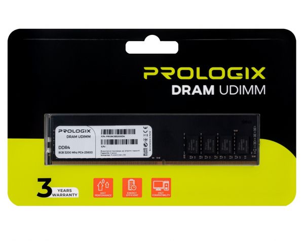 ' 8Gb DDR4, 3200 MHz, ProLogix, 22-22-22-52, 1.2V (PRO8GB3200D4) -  2