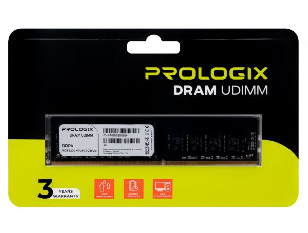 ' 16Gb DDR4, 3200 MHz, ProLogix, 22-22-22-52, 1.2V (PRO16GB3200D4) -  2