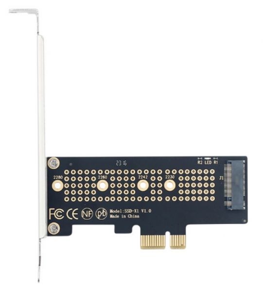 Fenvi SSD-X1, PCI-E X1,  1 x SSD M.2 ( M, NVMe),  : 2230/2242/2260/2280/ (PCI-Ex1- M.2 M-key) -  1