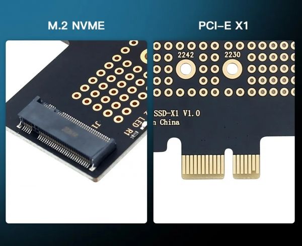 Fenvi SSD-X1, PCI-E X1,  1 x SSD M.2 ( M, NVMe),  : 2230/2242/2260/2280/ (PCI-Ex1- M.2 M-key) -  3