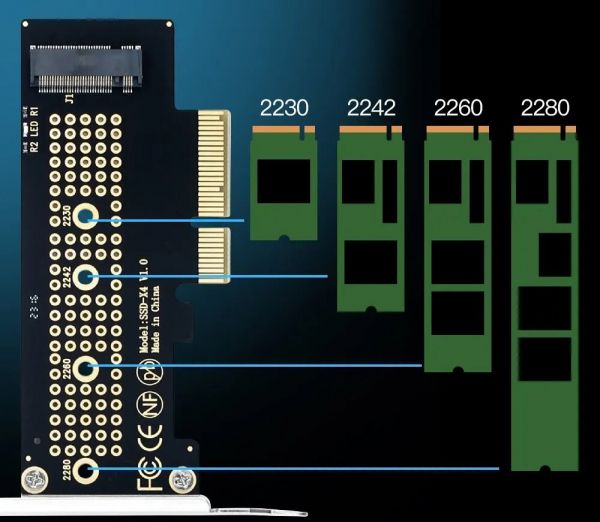 - Fenvi SSD-X4, PCI-E X4,  1 x SSD M.2 ( M, NVMe),  : 2230/2242/2260/2280/ (PCI-Ex4- M.2 M-key) -  3