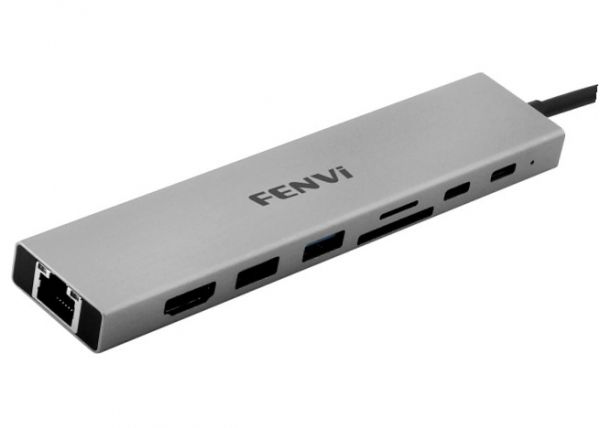 - Fenvi 8--1 F-C801H, Grey, Type-C: 1xHDMI 4K 30Hz, 1xUSB 3.0 5Gbps, 1xUSB 2.0 480Mbps, 2xCardReader: SD 25Mb/s, TF 25Mb/s, RG45 100M, Type-C 480Mbps, Type-C PD PD3.0/100W,   -  1