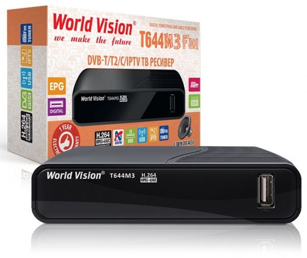 TV-   World Vision 644M3 FM, Black, H.264, AC3. DolbyDigital, DVB-T2/T/C, FM , IPTV, DLNA, Stalker,  ,  , 2USB,   , CPU-GX6705       644xx -  3