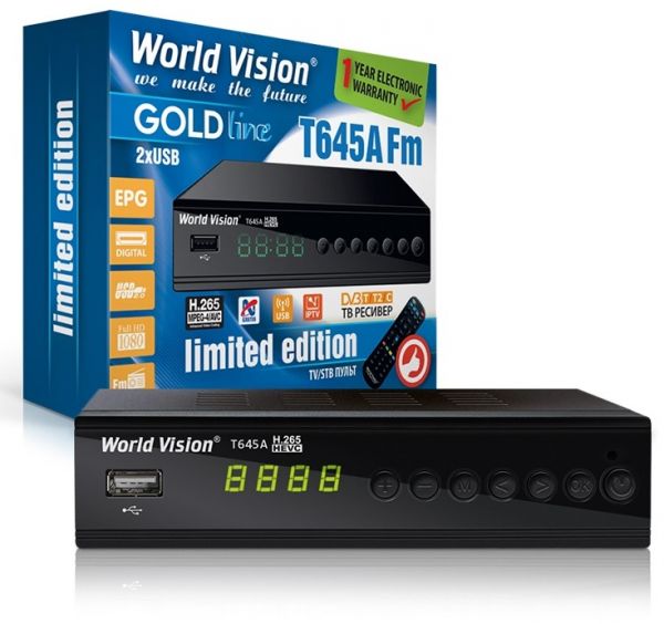 TV-   World Vision T645A, Black, H.265, AC3, DolbyDigital, DVB-T2/T/C, FM , IPTV, DLNA, Stalker, 7 , , 2USB,  ,    ,   , CPU-GX6706 -  4