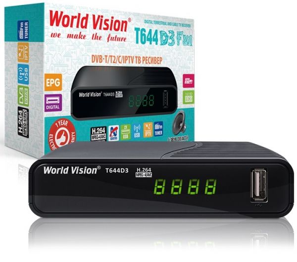 TV-   World Vision T644D3 FM, Black, H.264, AC3. DolbyDigital, DVB-T2/T/C, FM , IPTV, DLNA, Stalker,  , , 2USB,   , CPU-GX6705       644xx  645 -  3