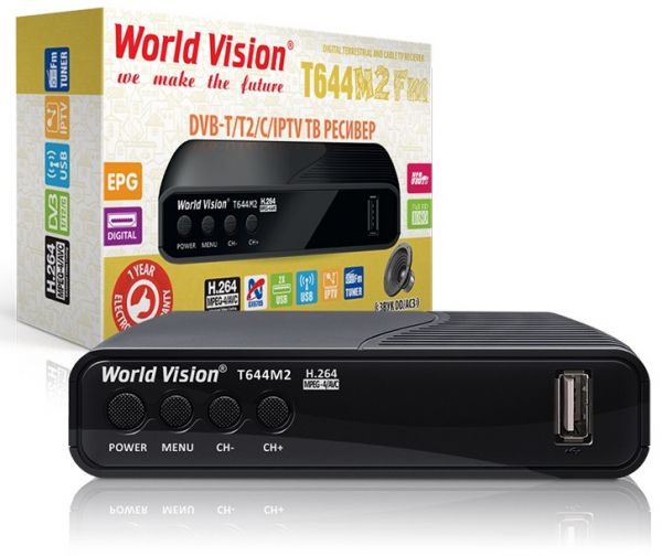 TV-   World Vision T644M2 FM, Black, H.264, AC3. DolbyDigital, DVB-T2/T/C, FM , IPTV, DLNA, Stalker, ,  , 2USB,   , CPU-GX6705       644xx  64 -  3