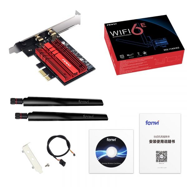   PCI-E x1, Fenvi FV-AXE3000, WiFi 6E ( 2400 Mbps), Bluetooth 5.3, Intel AX210, , 2   -  2