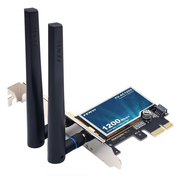   PCI-E Fenvi FV-AC1200, PCI-E x1, WiFi 802.11ac/a/b/g/n Dual Band 2.4Ghz-300Mbps/5Ghz-867Mbps (1200Mbps), Bluetooth 4.2, 2  -  1