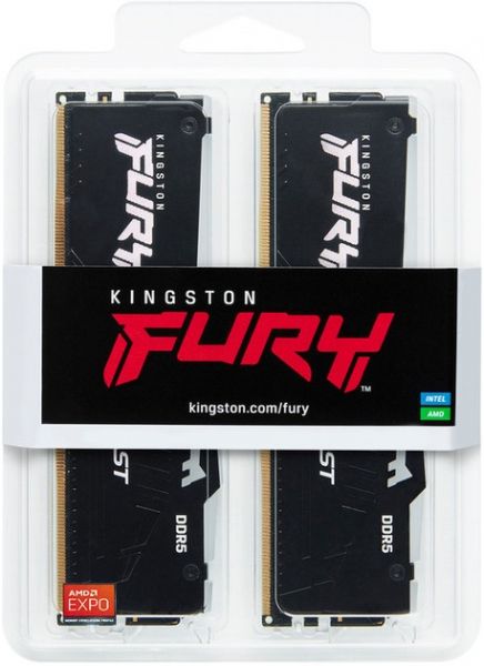 ' 8Gb x 2 (16Gb Kit) DDR5, 6000 MHz, Kingston Fury Beast RGB (EXPO), Black, 30-36-36, 1.4V,   (KF560C30BBEAK2-16) -  5